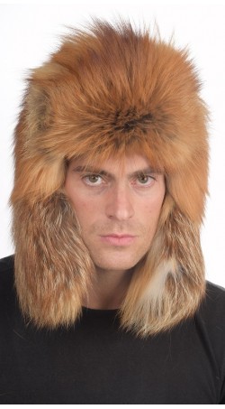 Golden fire fox fur hat Russian style, for men
